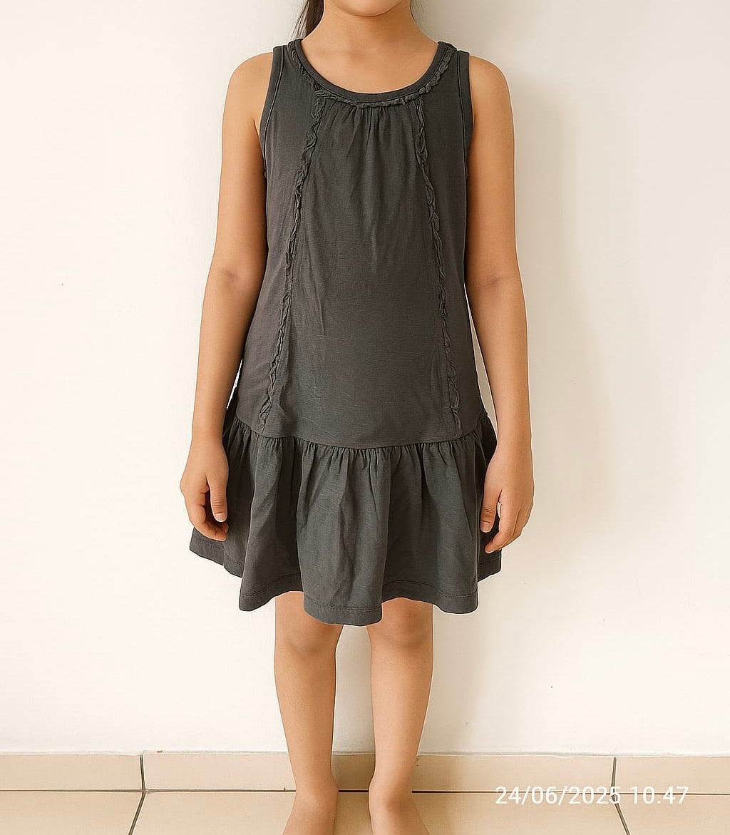 Girls' Charcoal Sleeveless Ruffle Dress