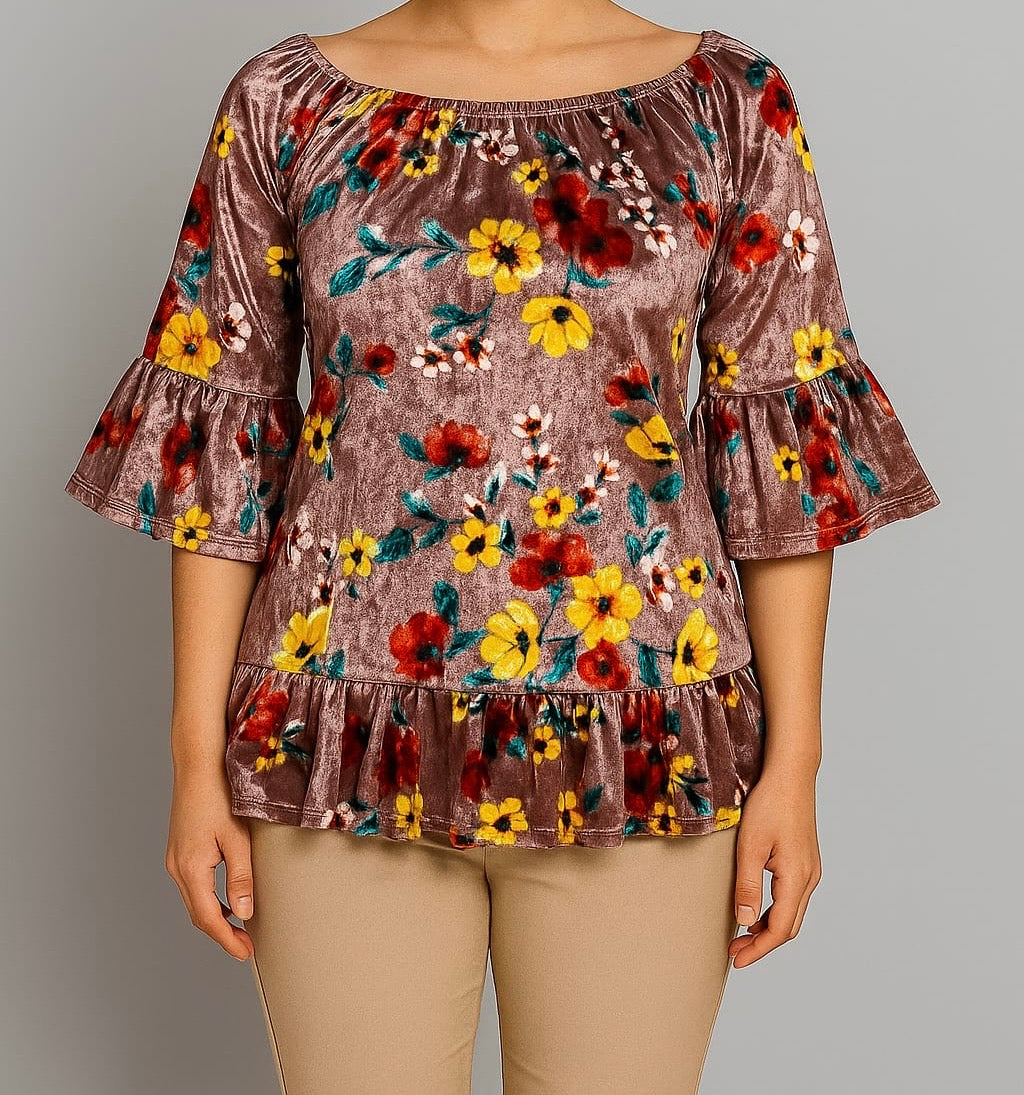Floral Velvet Peplum Top