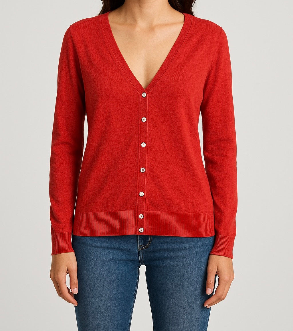 Red/Green V-Neck Button-Down Sweater