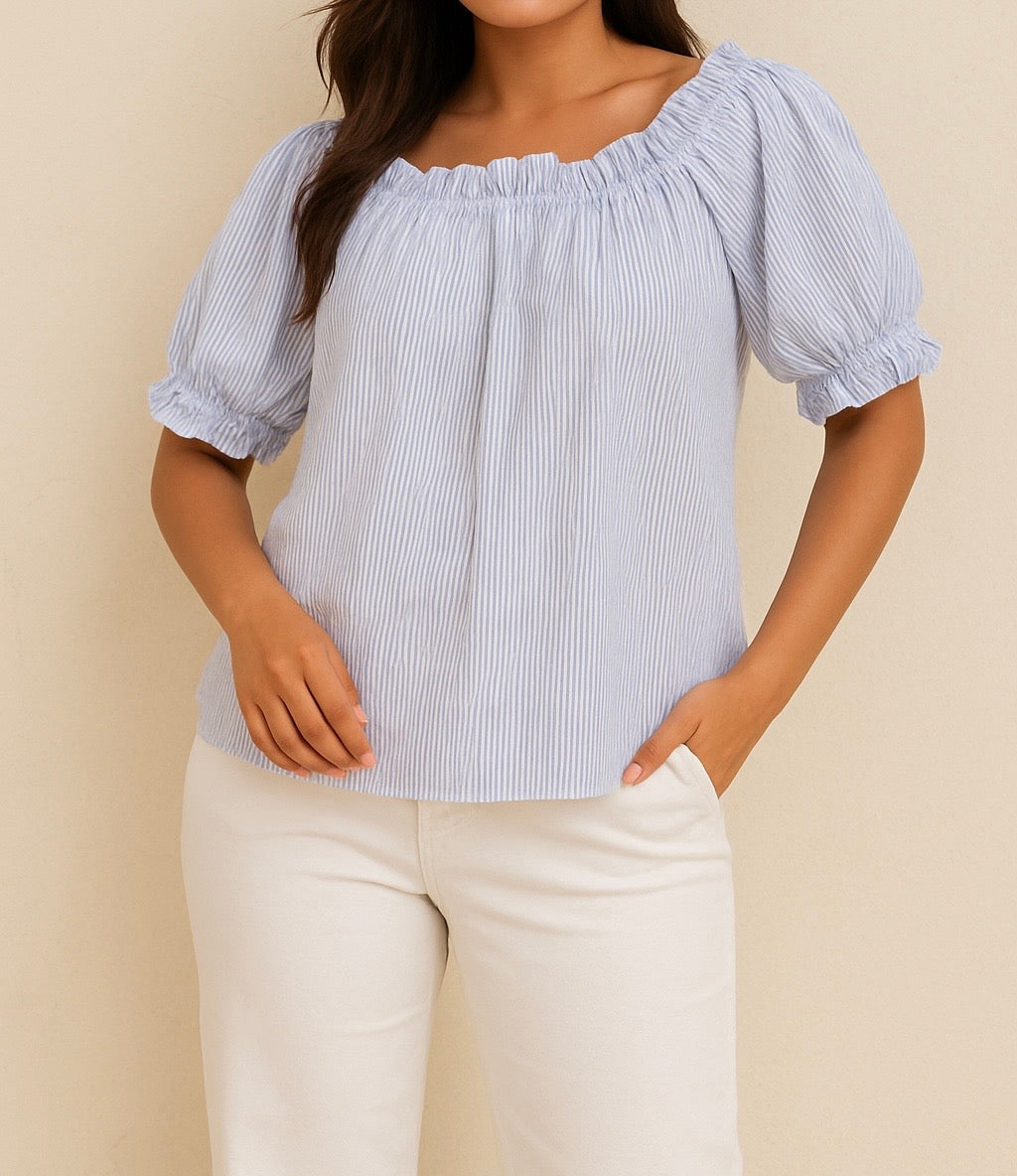 Blue Striped Off-Shoulder Blouse