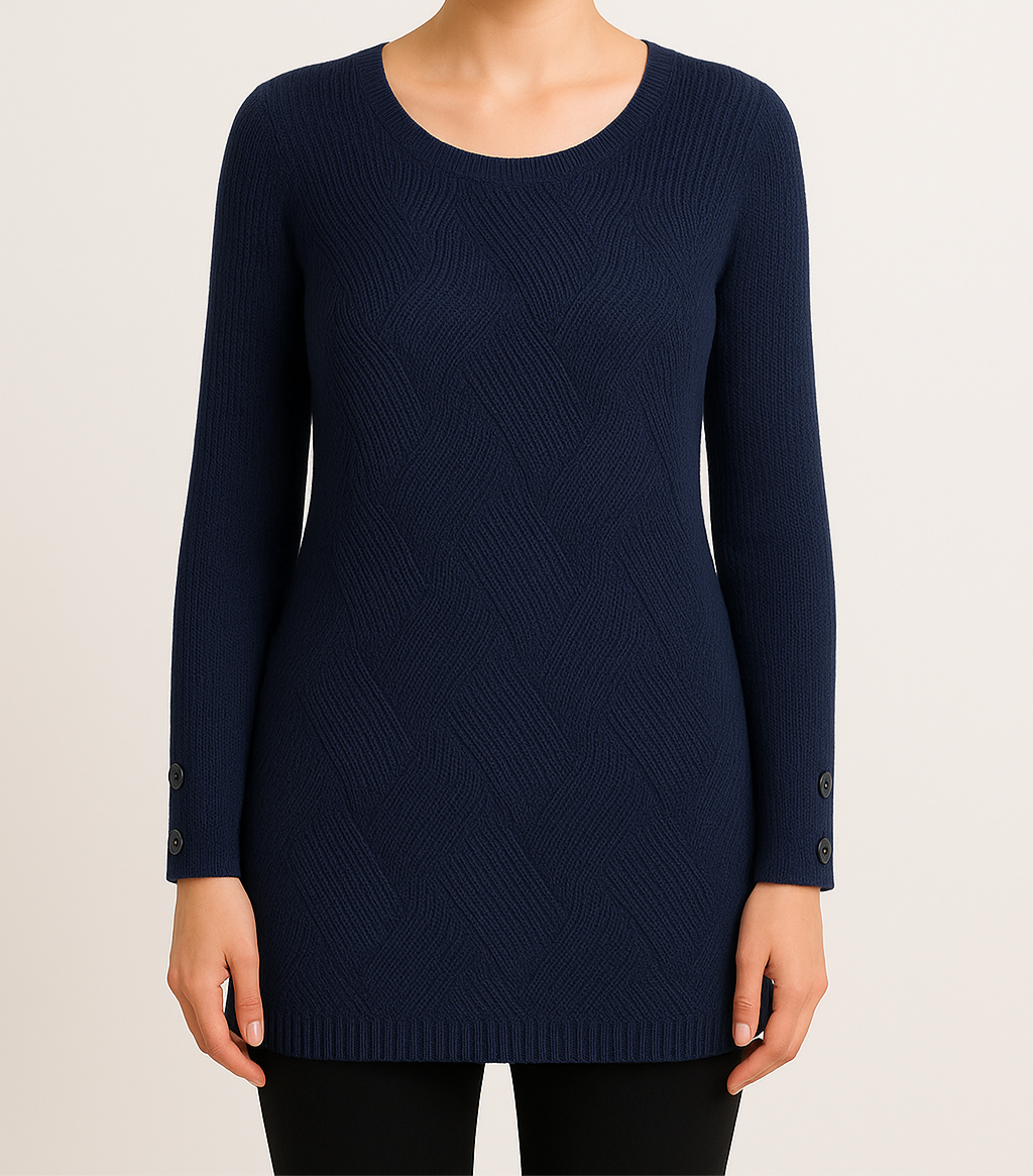 Wavy Knit Long-Sleeve Sweater in Navy