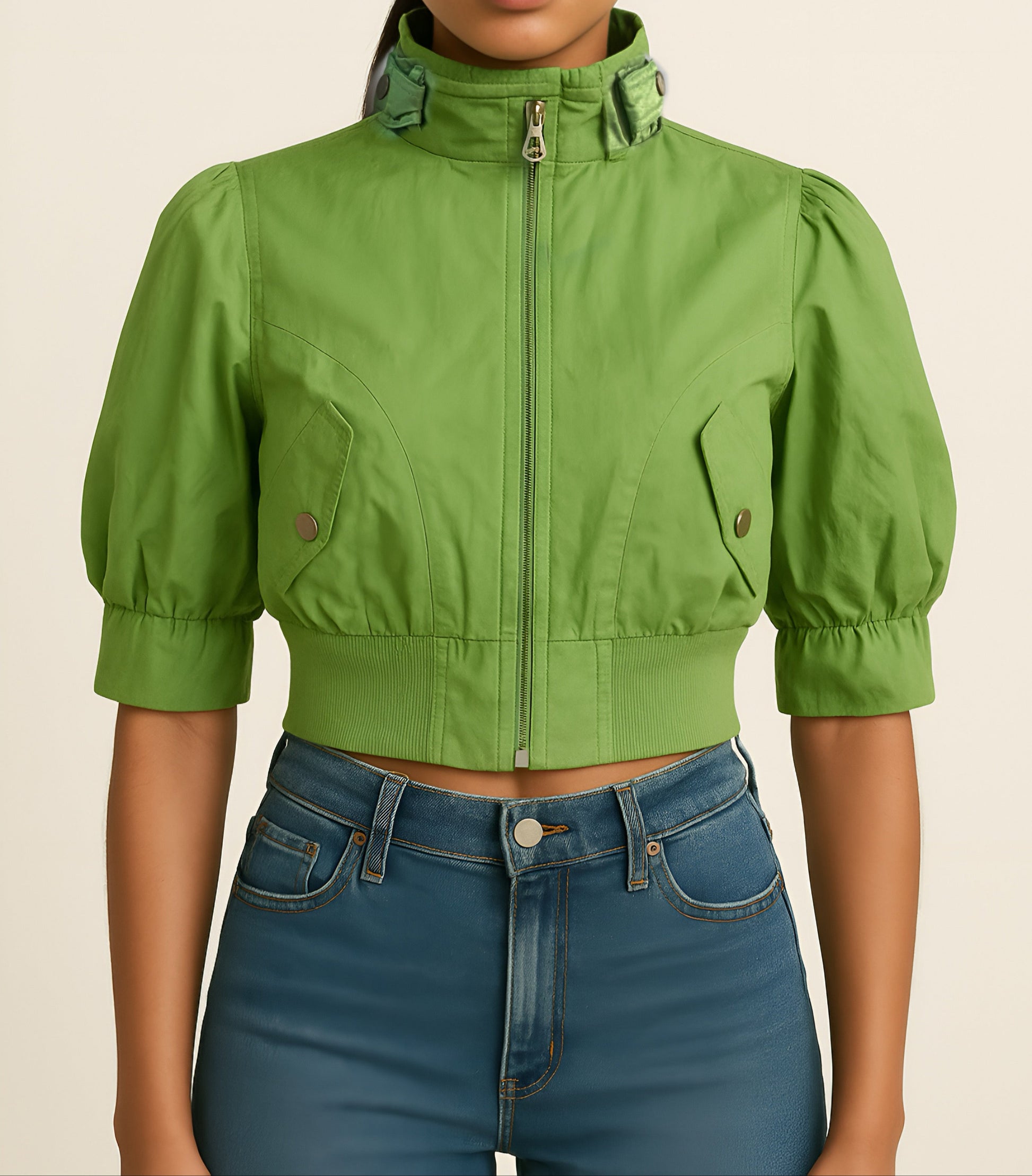 Bright Green Cropped Utility Jacket
