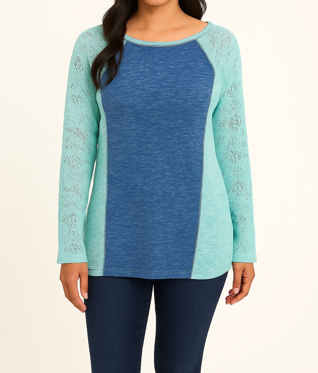 Colorblock Knit Long-Sleeve Top