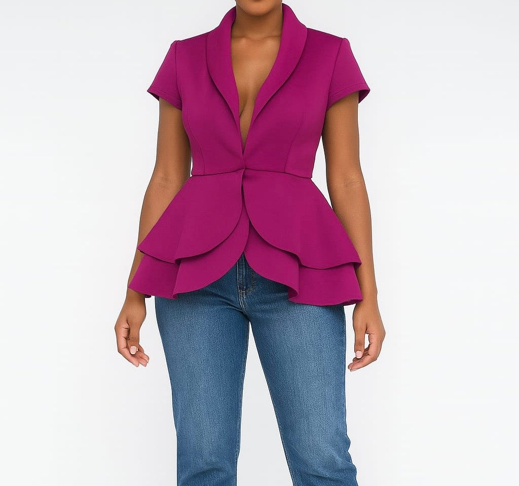 Magenta Layered Peplum Blazer Top