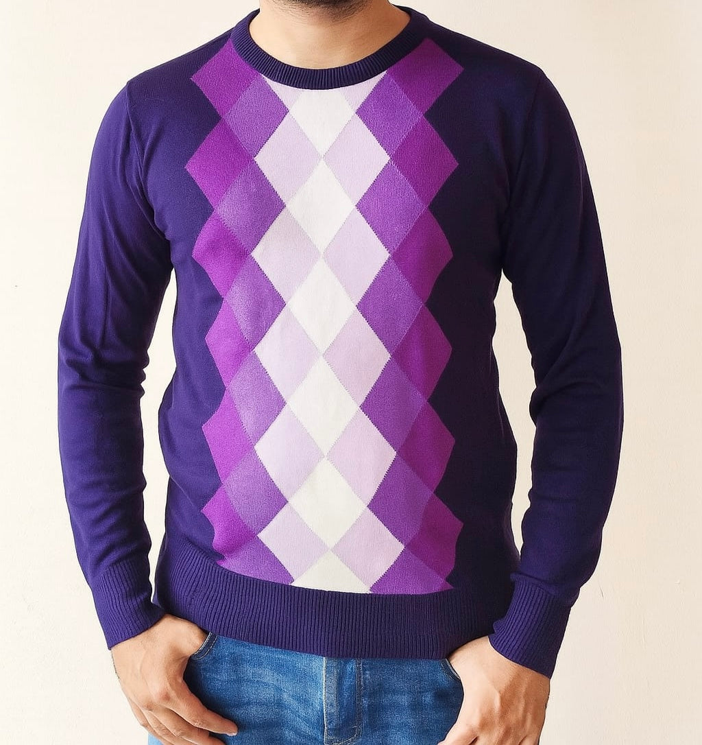 Argyle Knit V-Neck Sweater