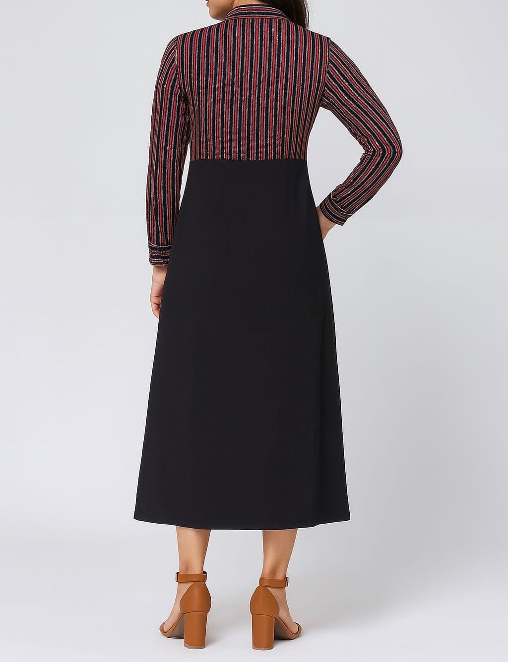 Striped Contrast Button-Down Midi Dress