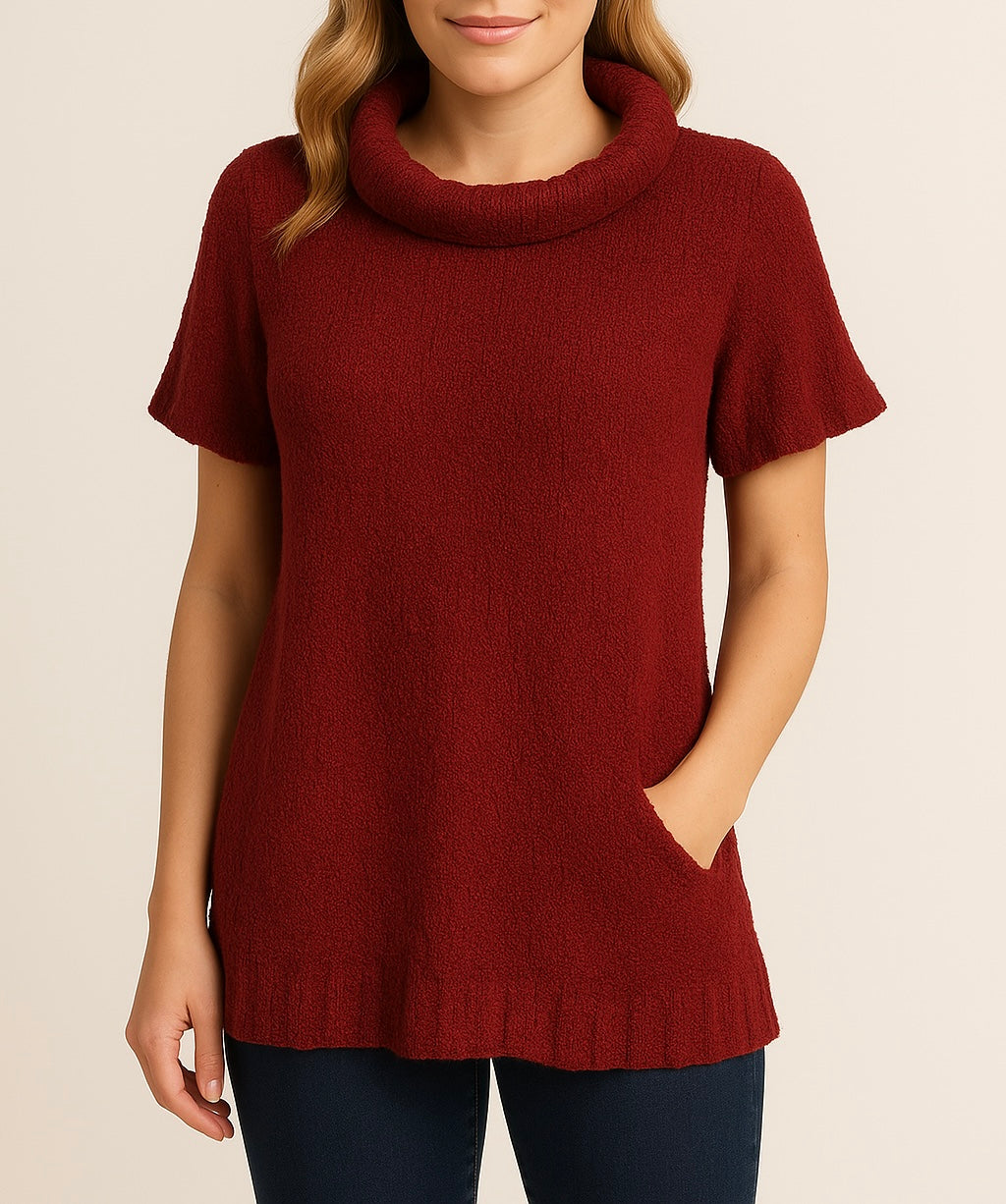 Cozy Red Turtleneck Sweater Tunic