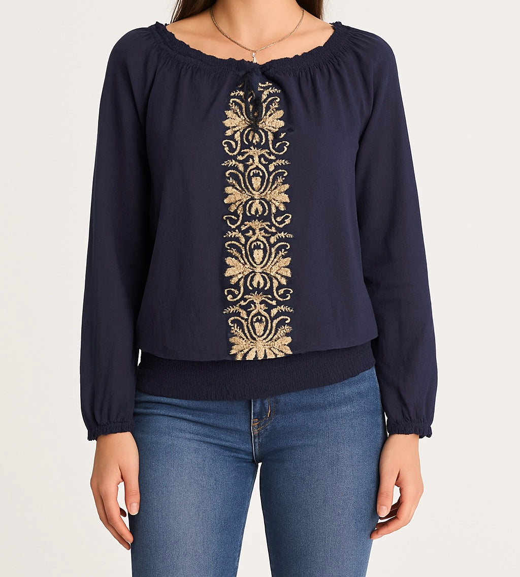 Embroidered Long Sleeve Top