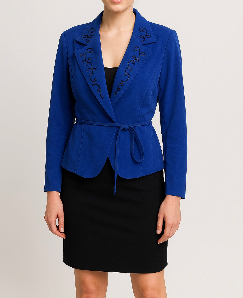 Elegant Blue Blazer and Black Pencil Skirt Set