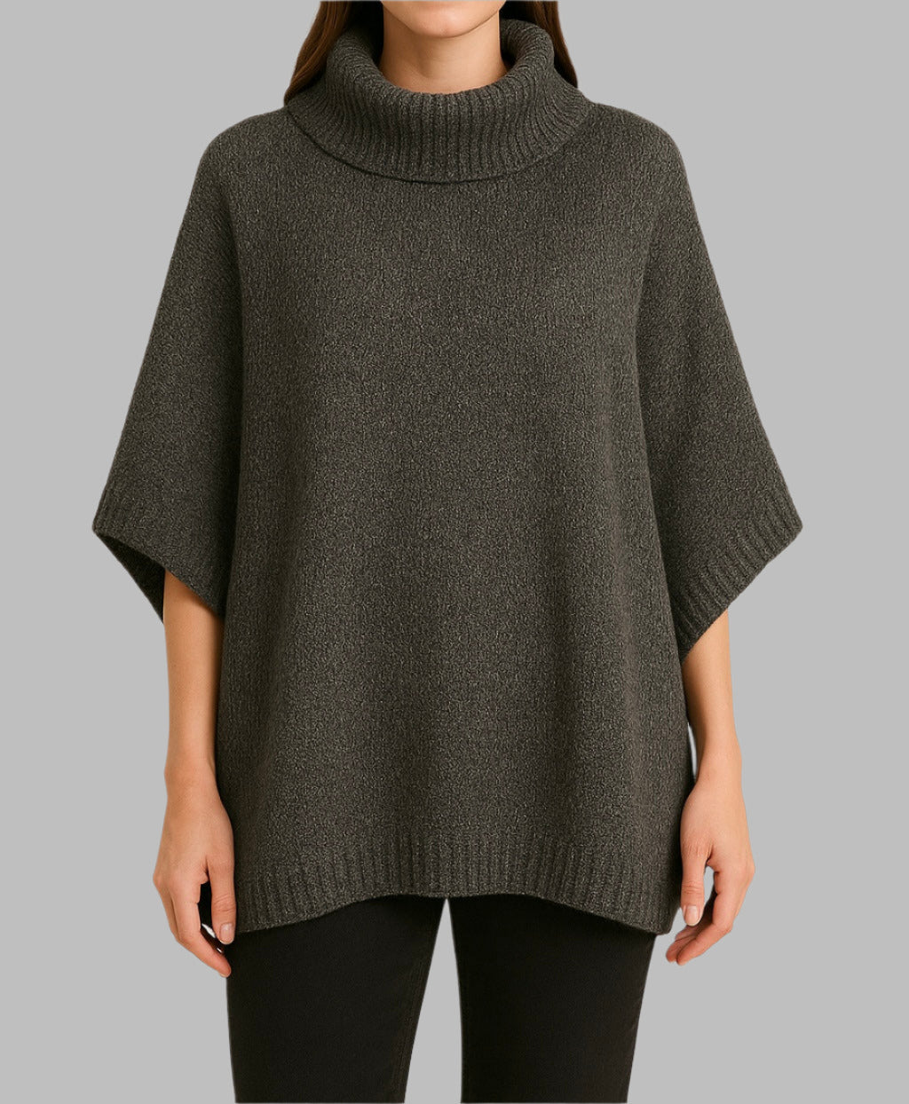Oversized Grey Turtleneck Knit Sweater