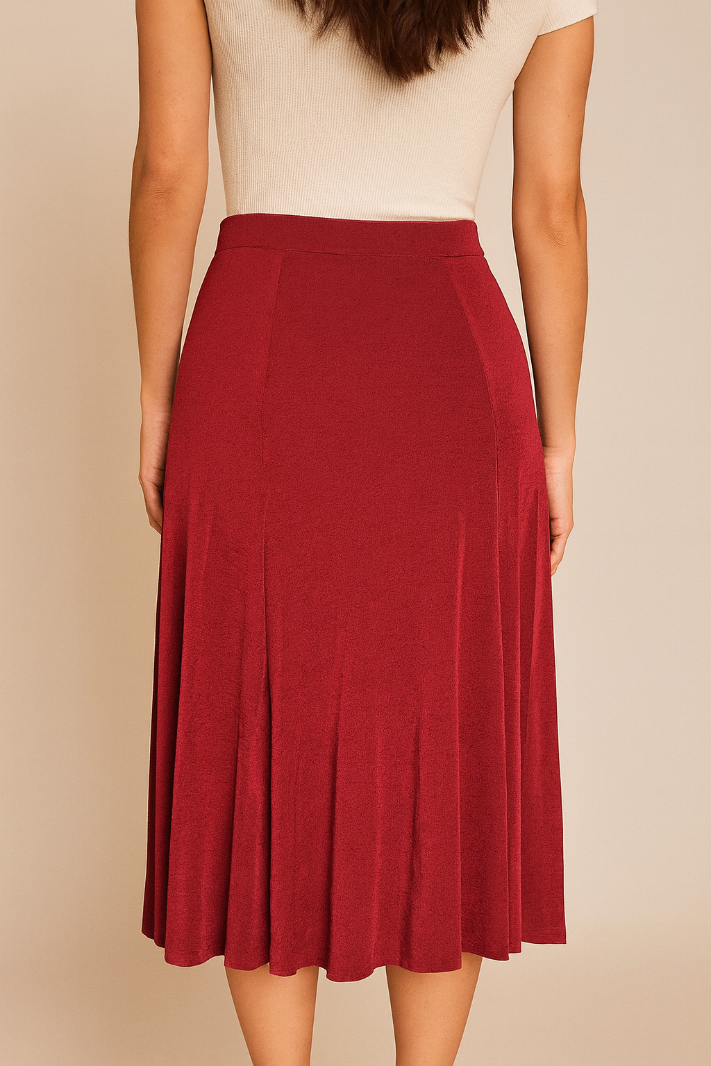Burgundy Button-Front A-Line Skirt