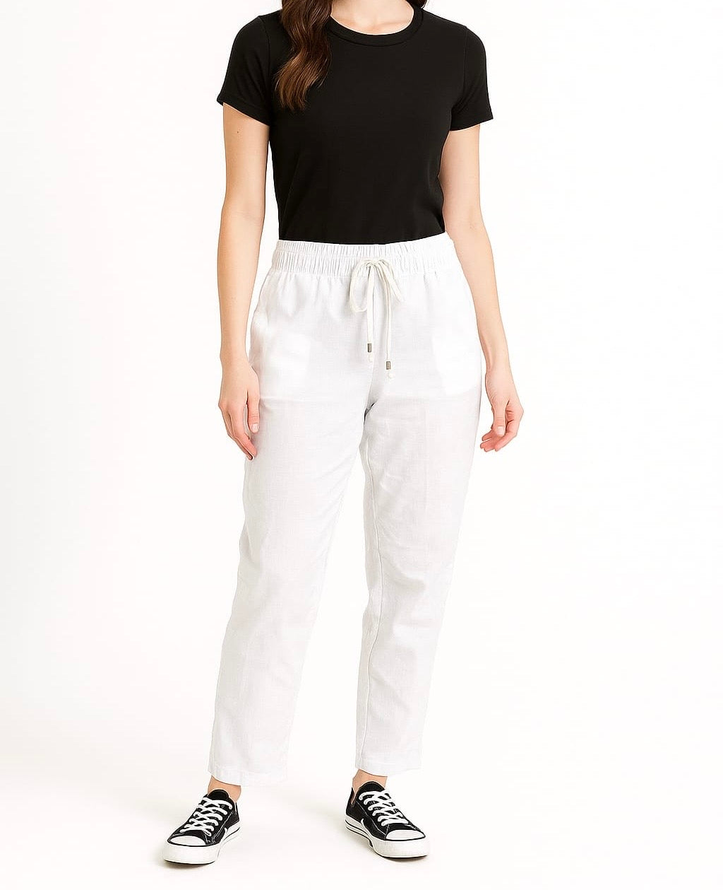 White Drawstring Relaxed Pants