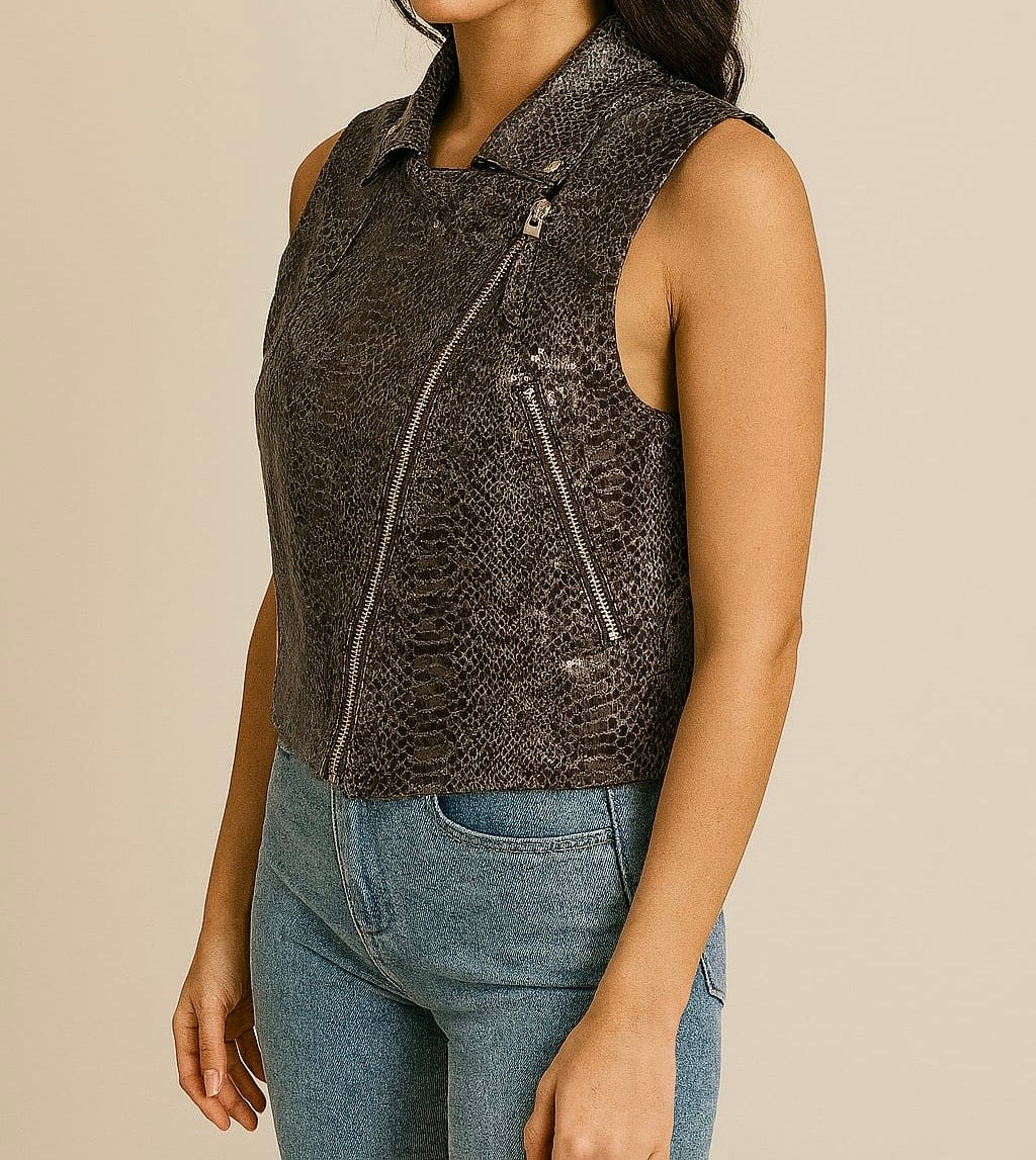 Snakeskin Sleeveless Biker Vest