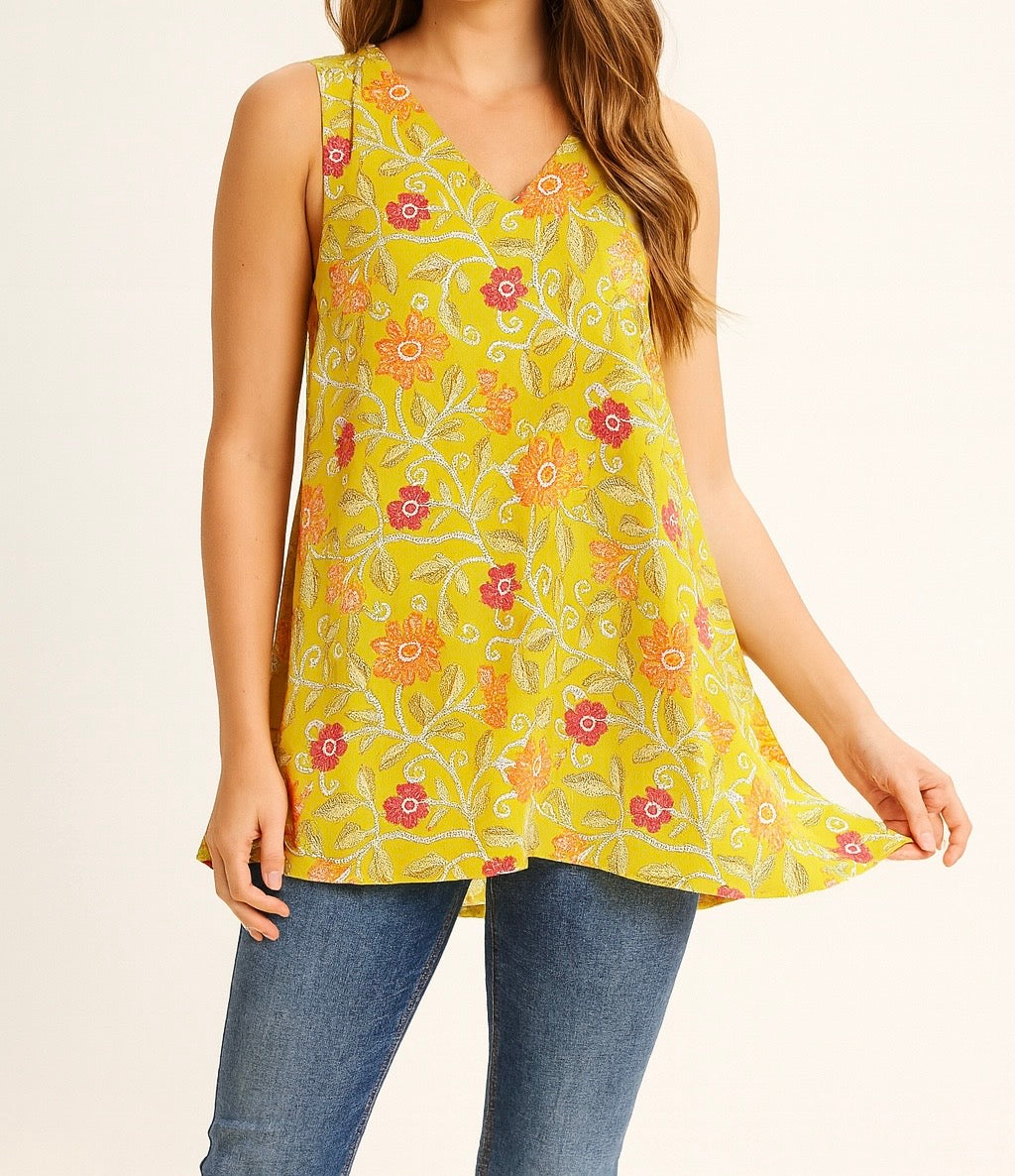 Yellow Floral Sleeveless Tunic