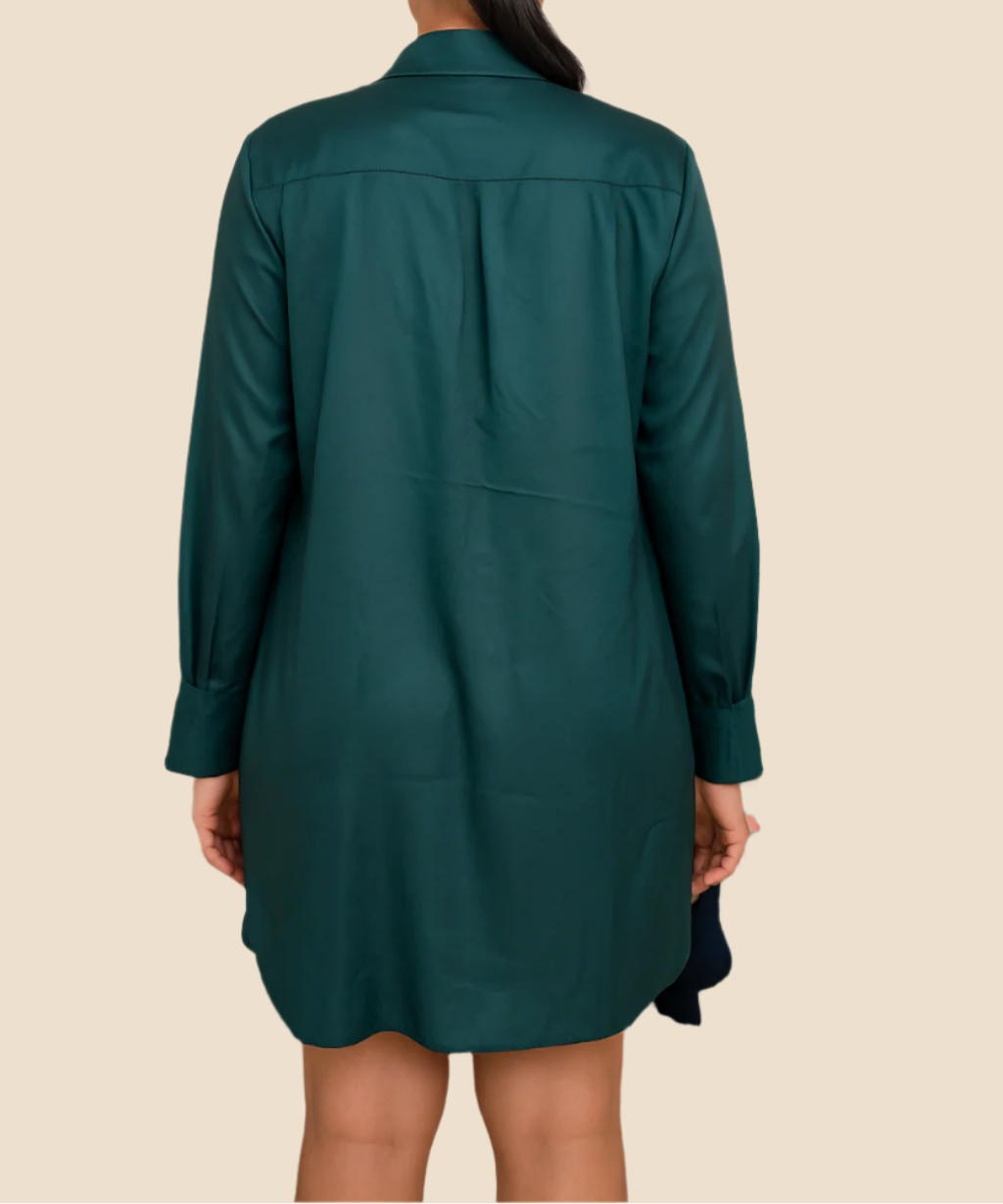 Green Satin Tie-Front Dress