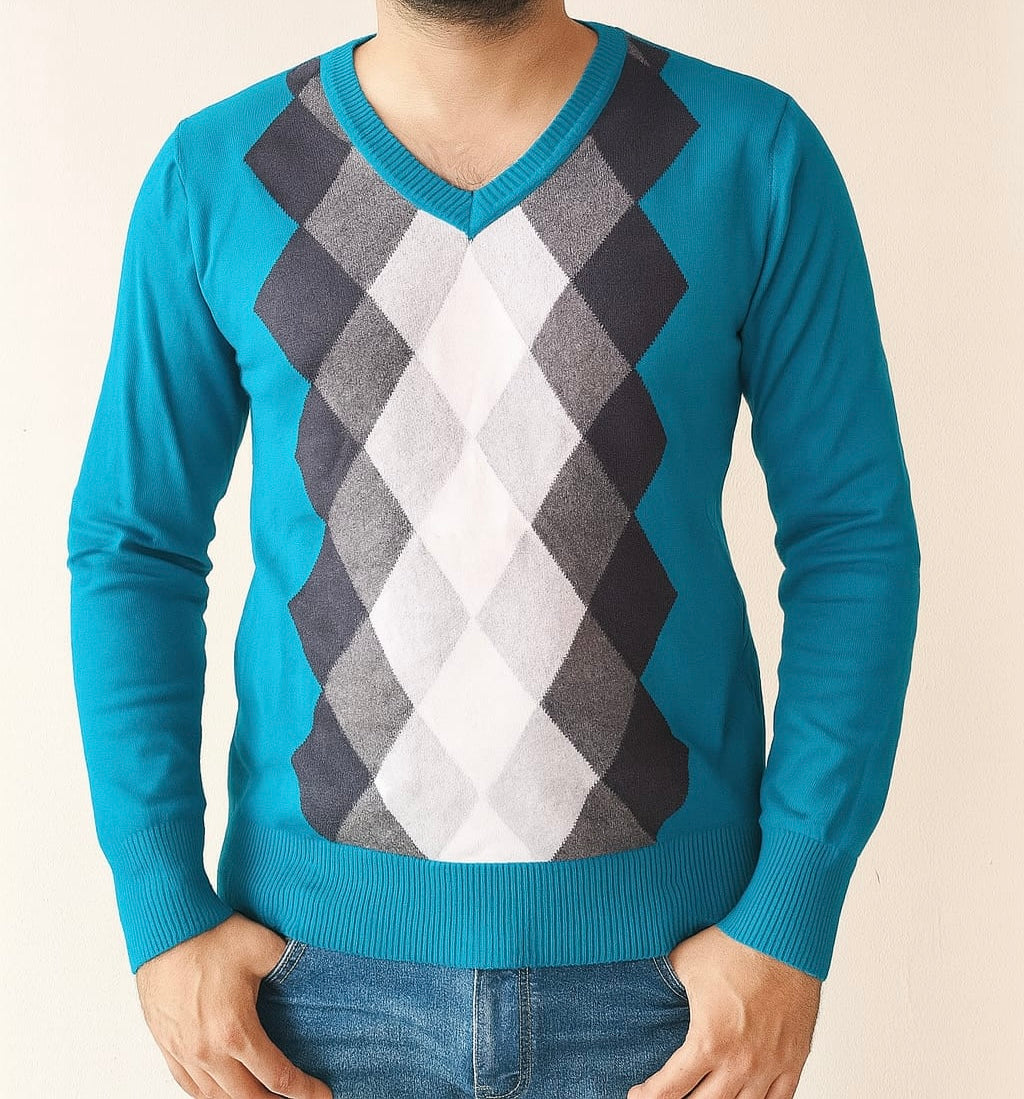 Argyle Knit V-Neck Sweater