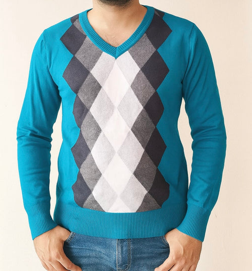 Argyle Knit V-Neck Sweater