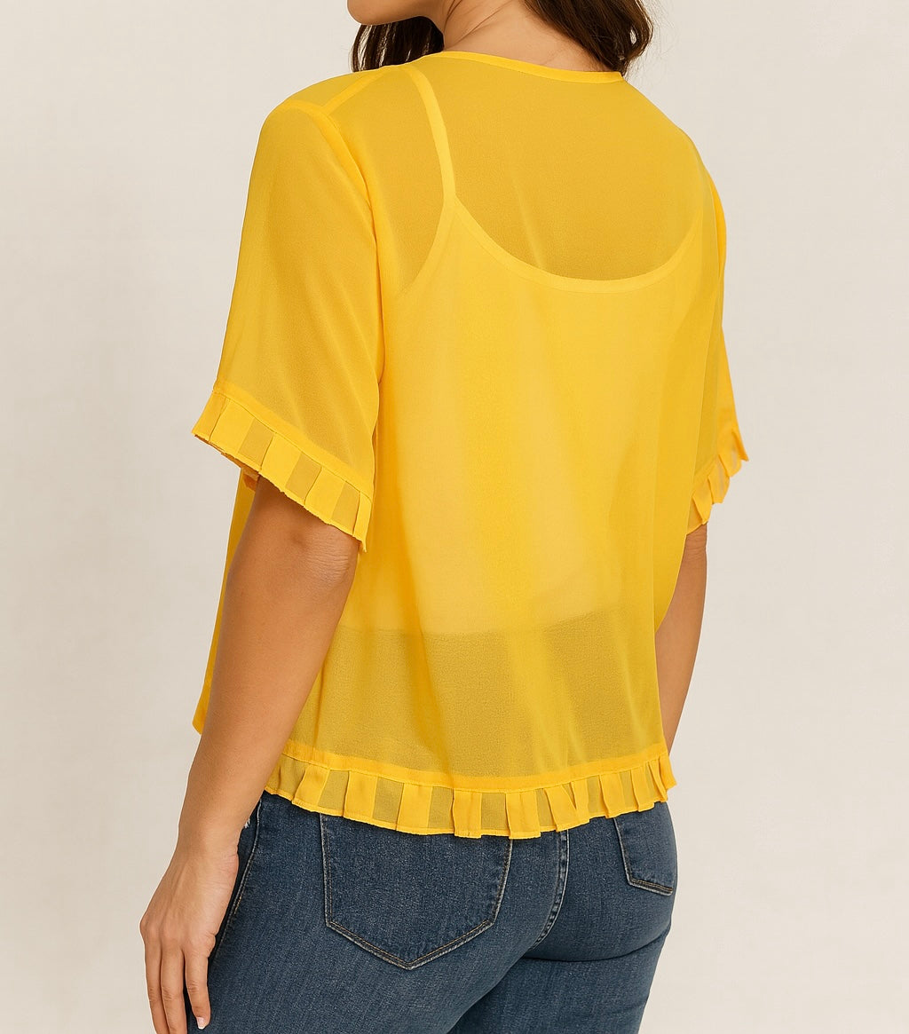 Embroidered Ruffle Hem Blouse