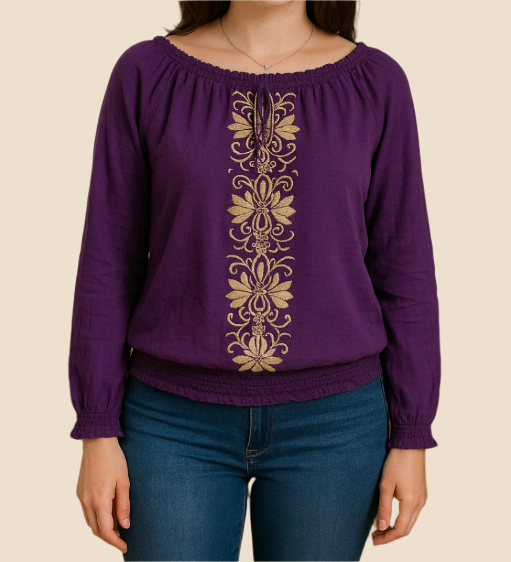 Embroidered Long Sleeve Top
