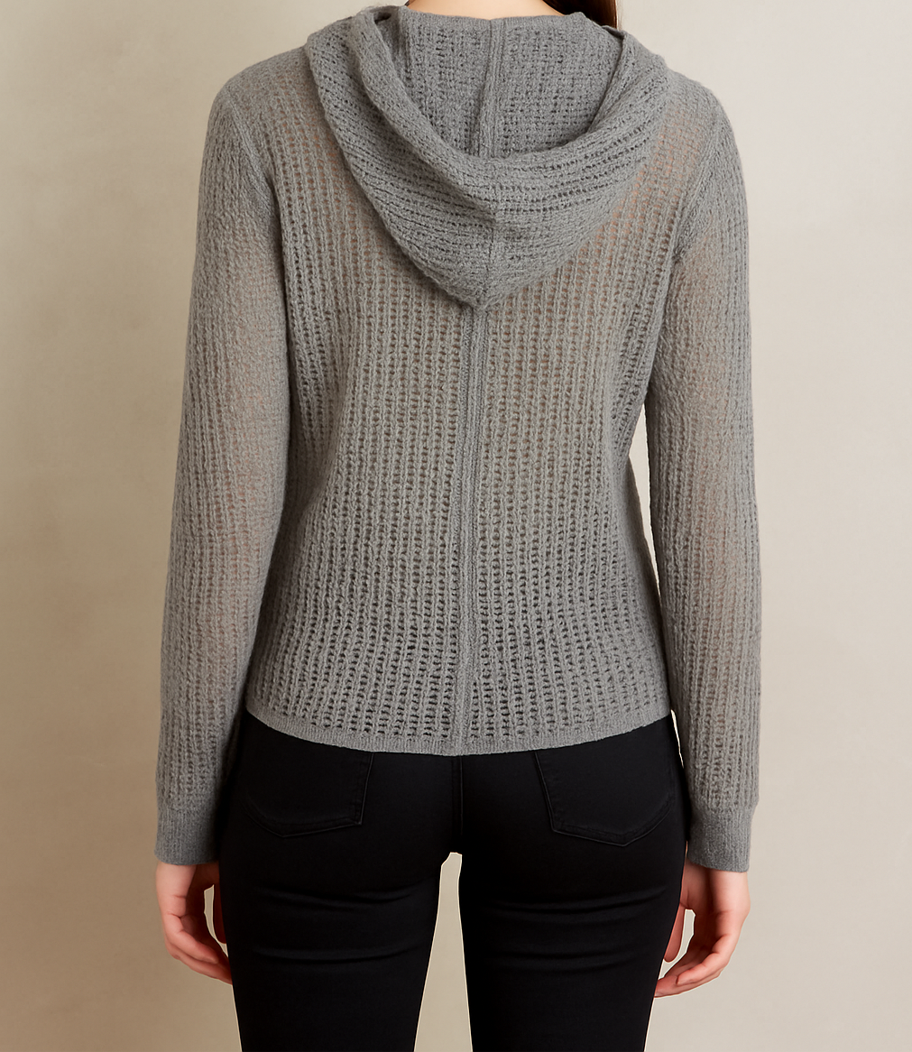 Grey Zip-Up Hooded Knit Sweater