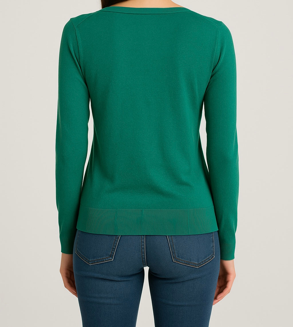 Red/Green V-Neck Button-Down Sweater