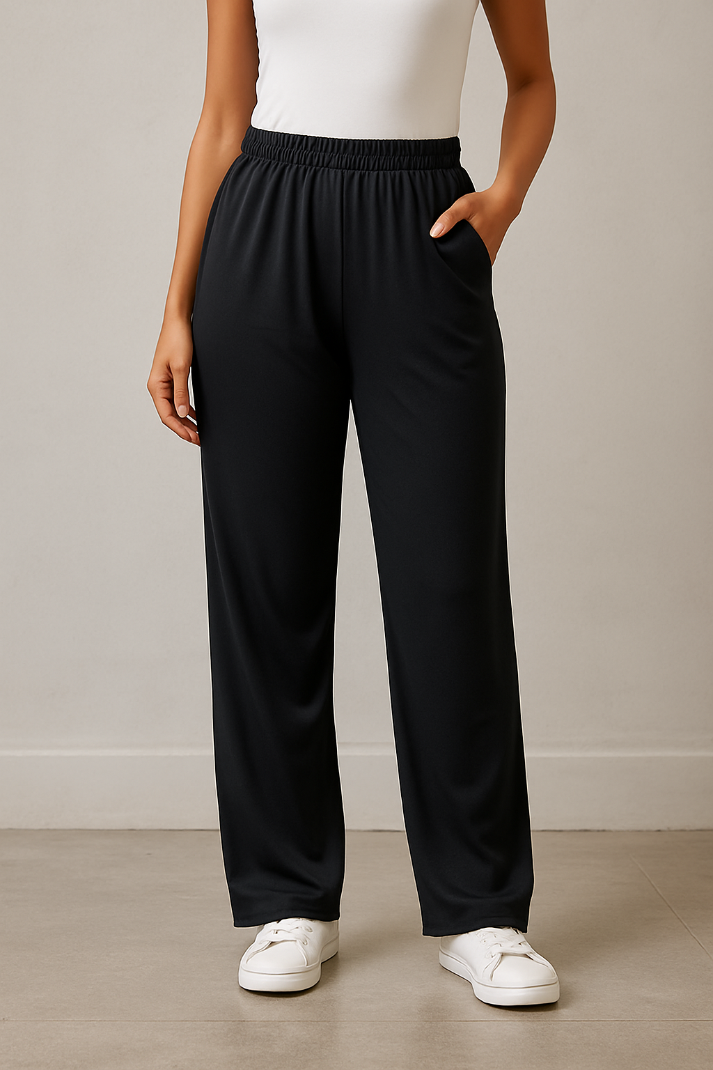 Black Relaxed Fit Polyester Lounge Pants