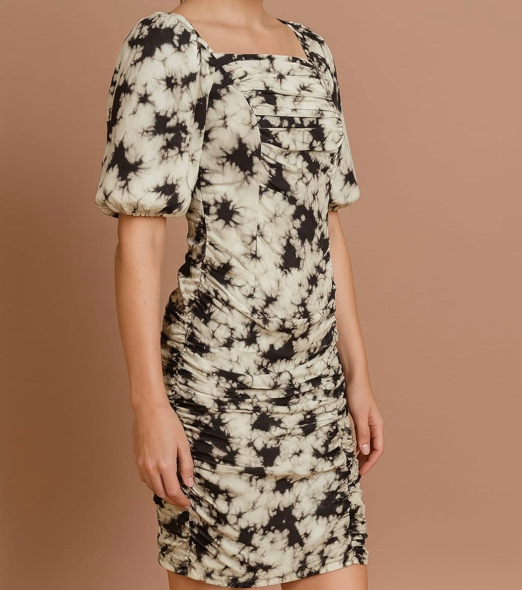 Puff Sleeve Tie-Dye Bodycon Dress