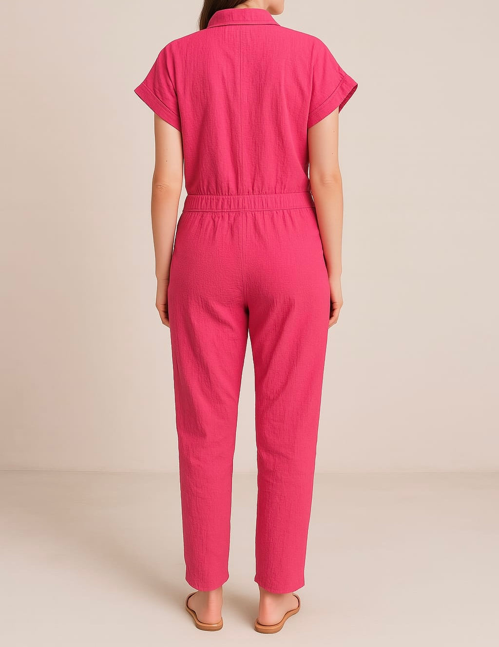 Button-Front Collared Jumpsuit