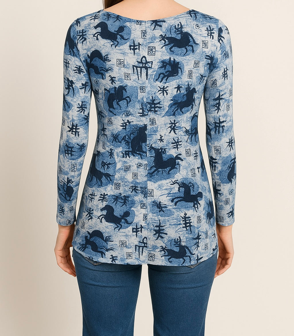 Blue Print Long-Sleeve Top