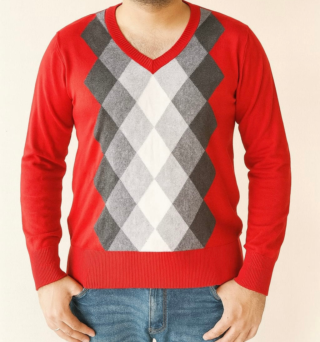 Argyle Knit V-Neck Sweater