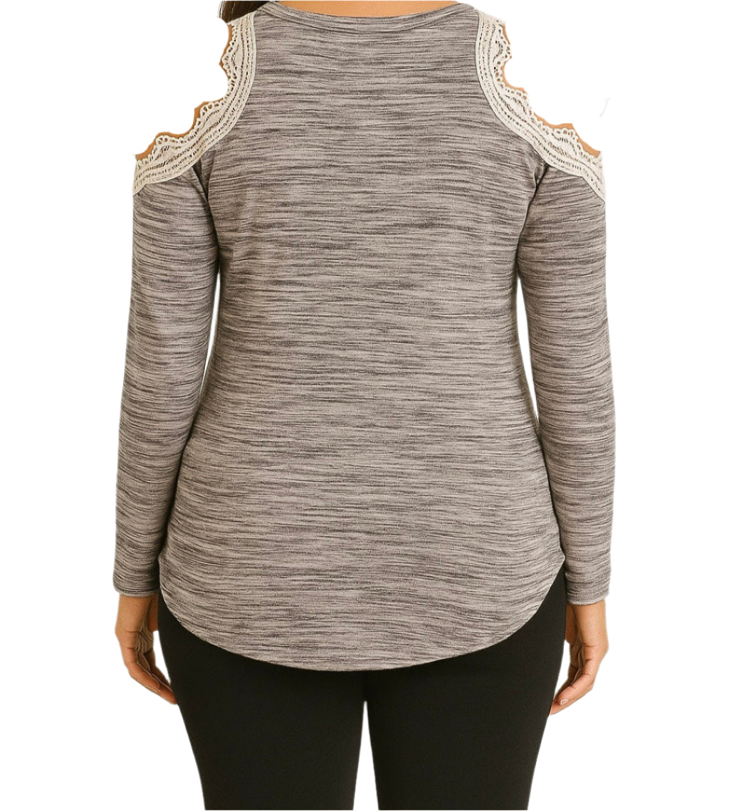 Women's Gray Cold Shoulder Top