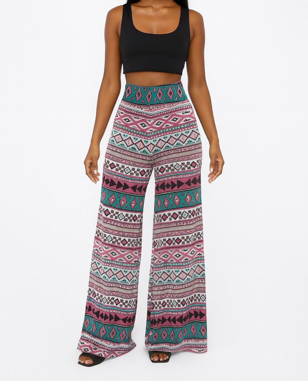 Tribal Print Flared Palazzo Pants