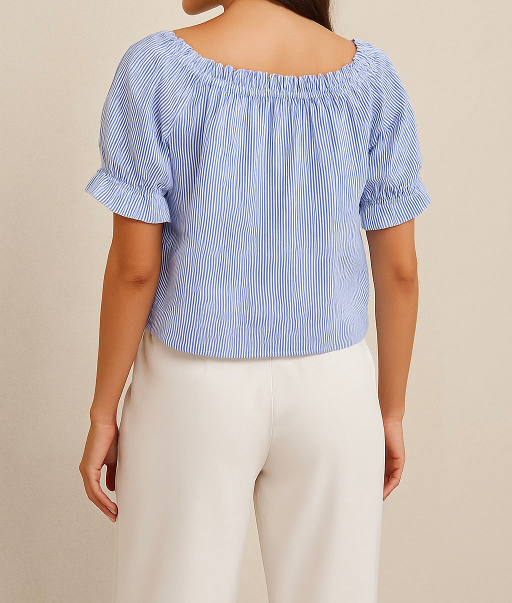 Blue Striped Off-Shoulder Blouse