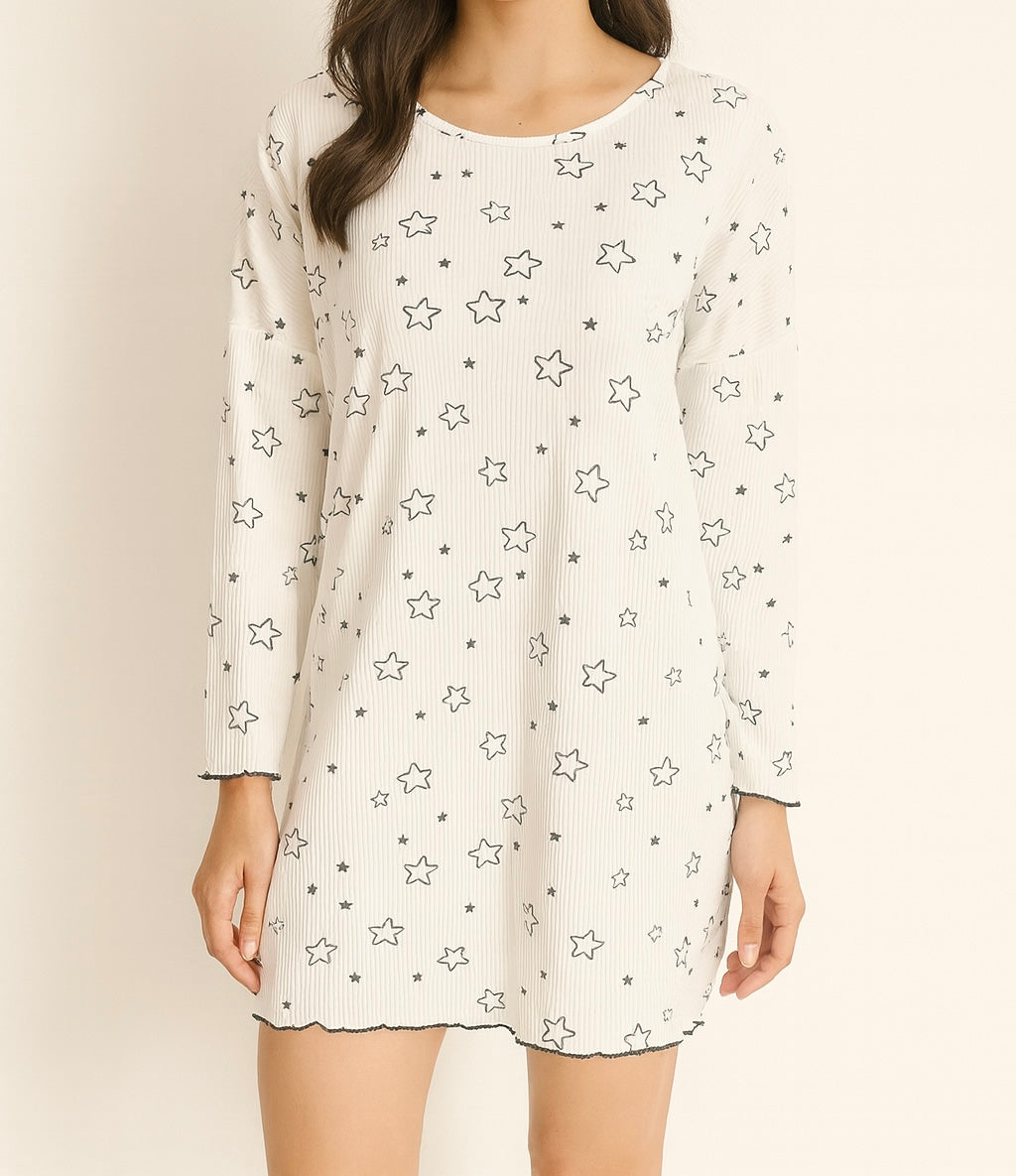 Star Print Long Sleeve Sleep Shirt