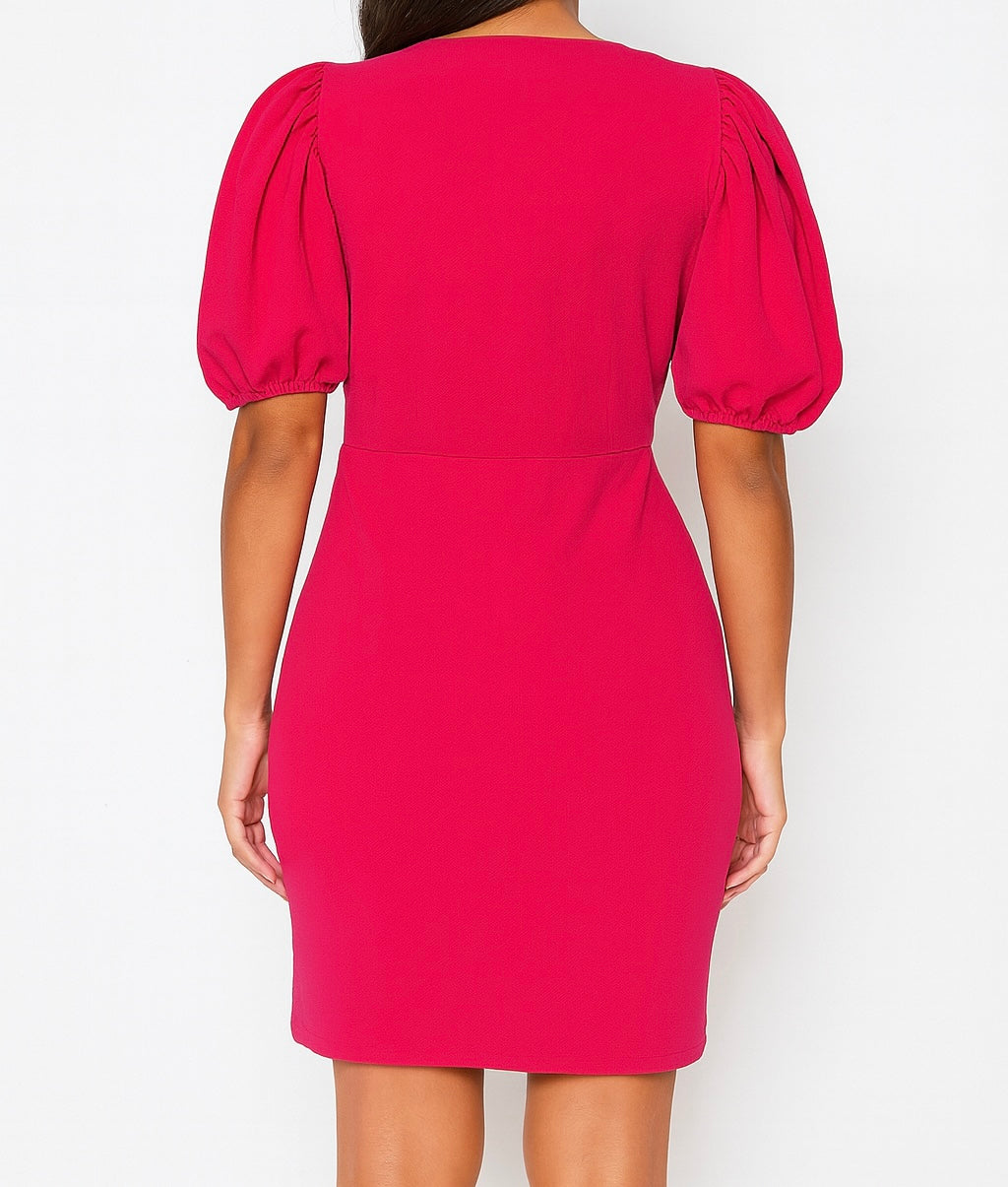 Puff Sleeve Wrap Mini Dress