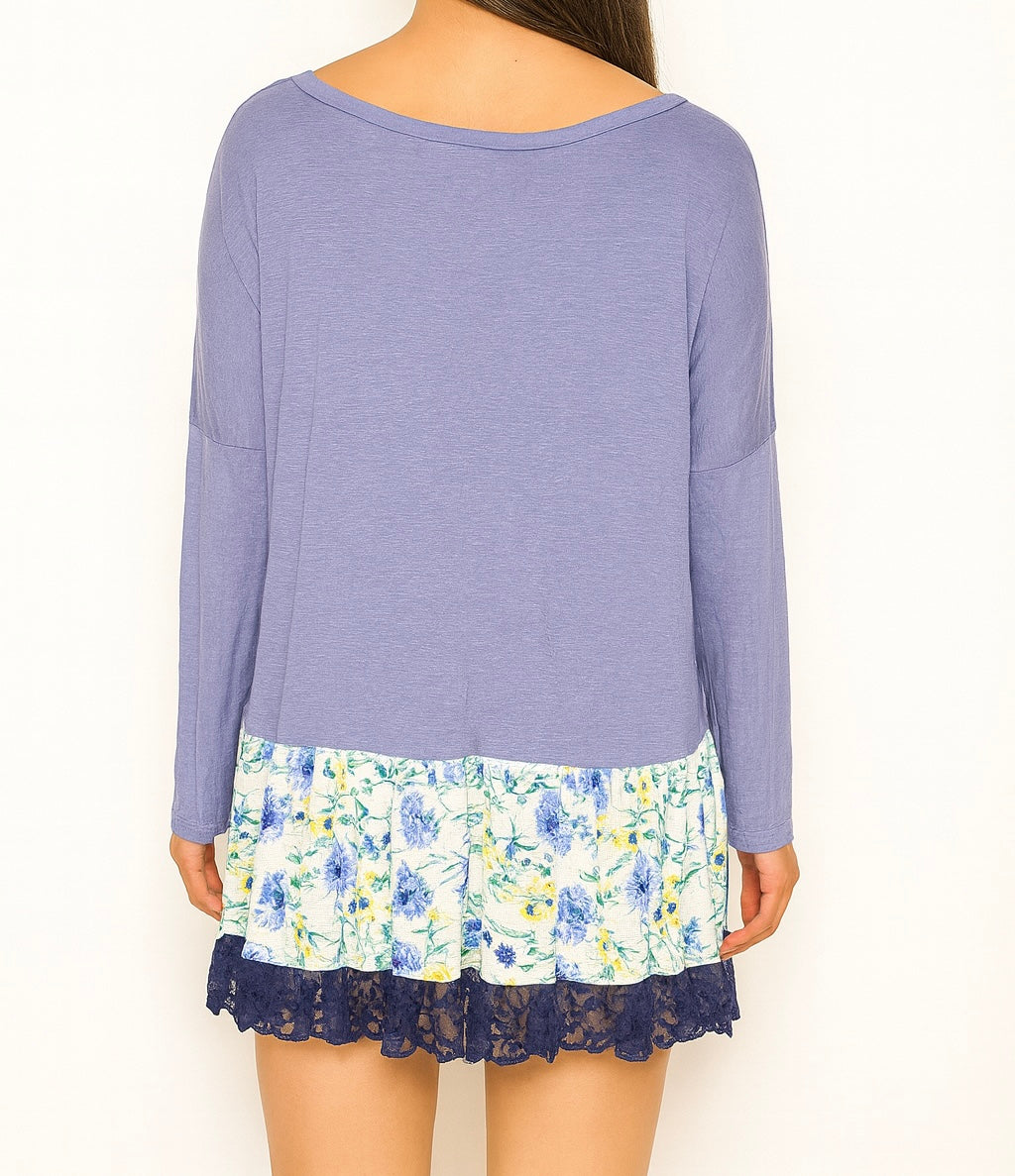 Lavender Floral Hem Tunic Dress