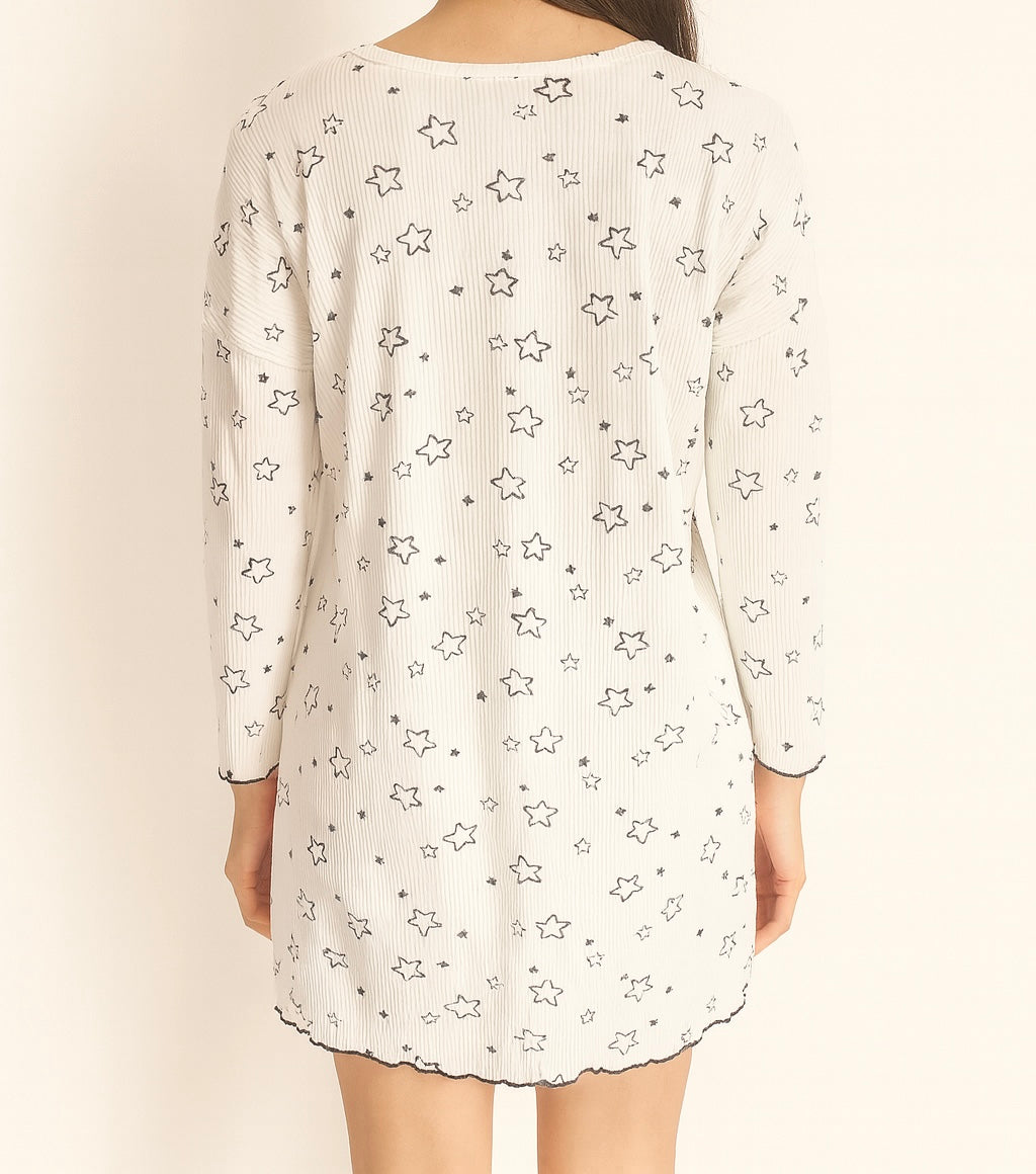 Star Print Long Sleeve Sleep Shirt