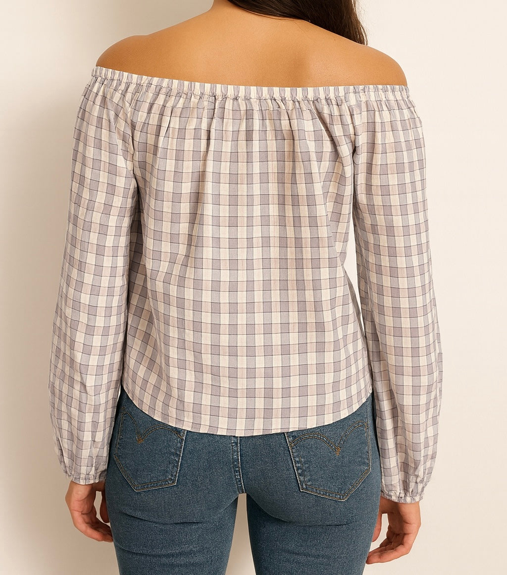 Off-Shoulder Checkered Top
