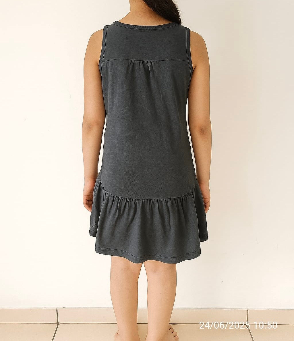 Girls' Charcoal Sleeveless Ruffle Dress