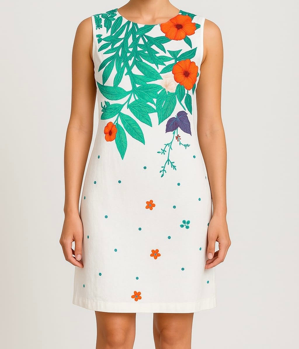 Tropical Bloom Sleeveless Shift Dress