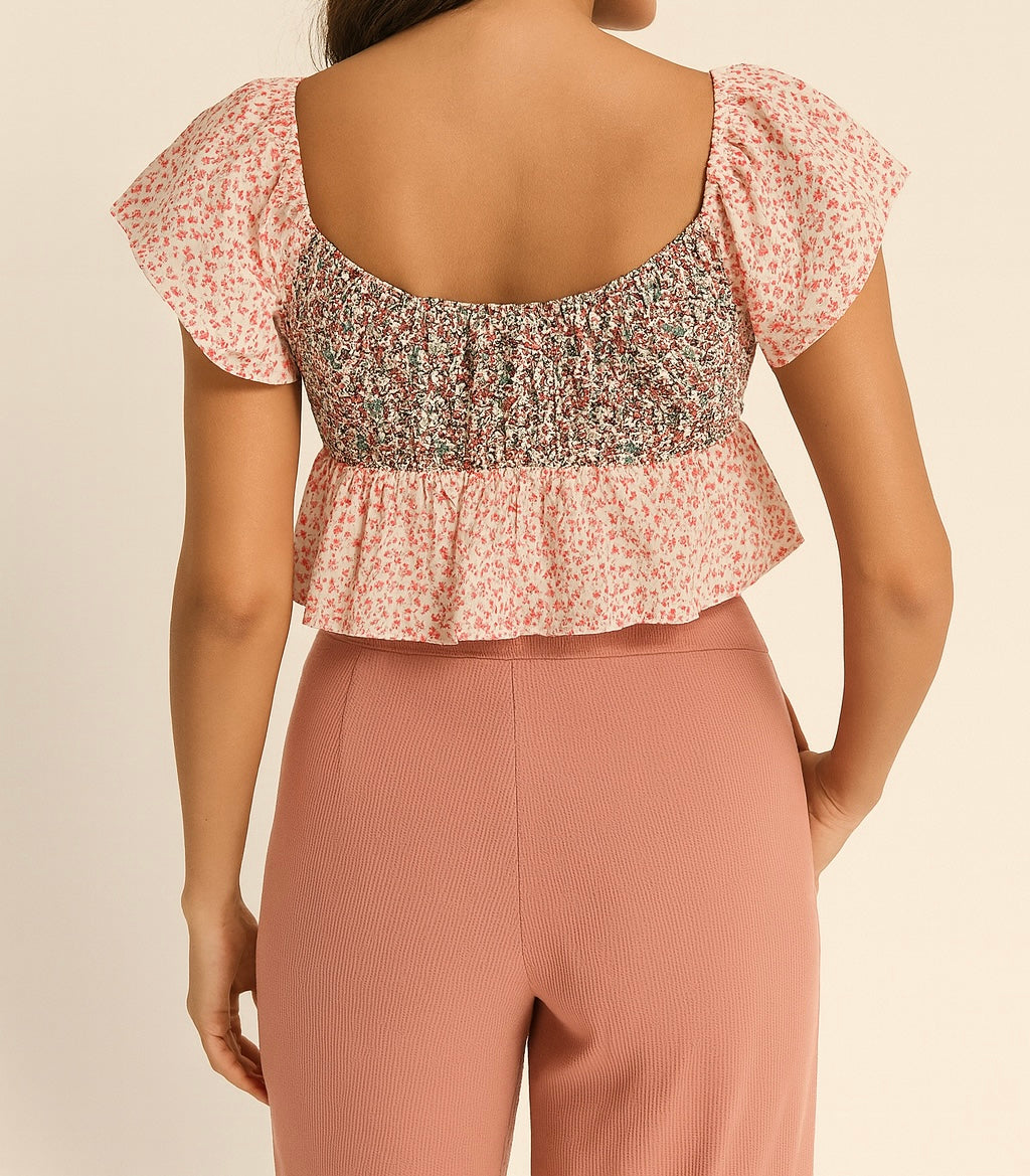 Pink Floral Peplum Crop Top