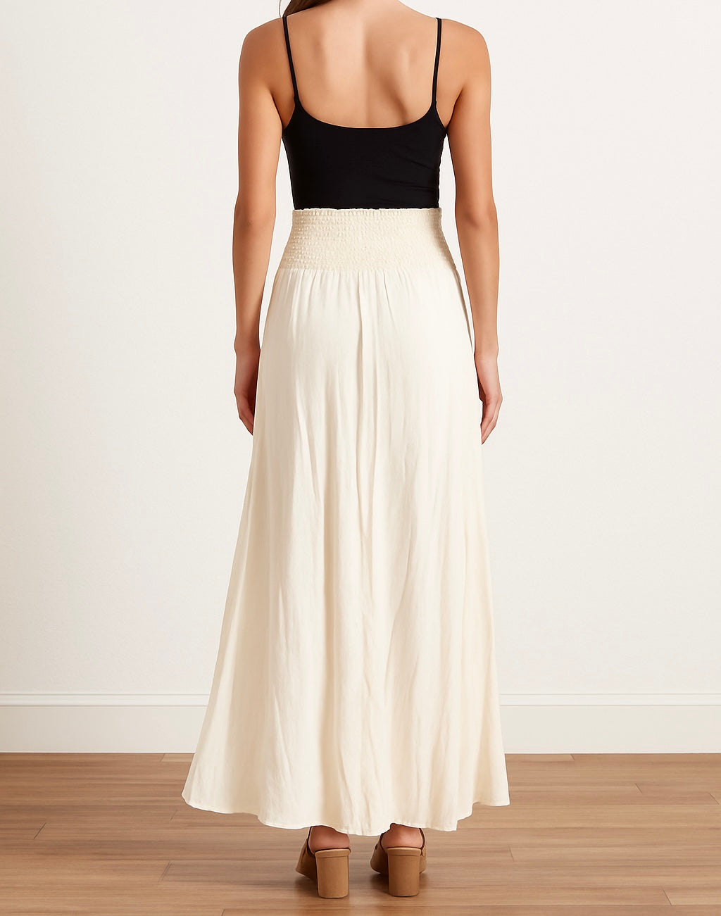 Smocked Waist Flowy Slit Maxi Skirt