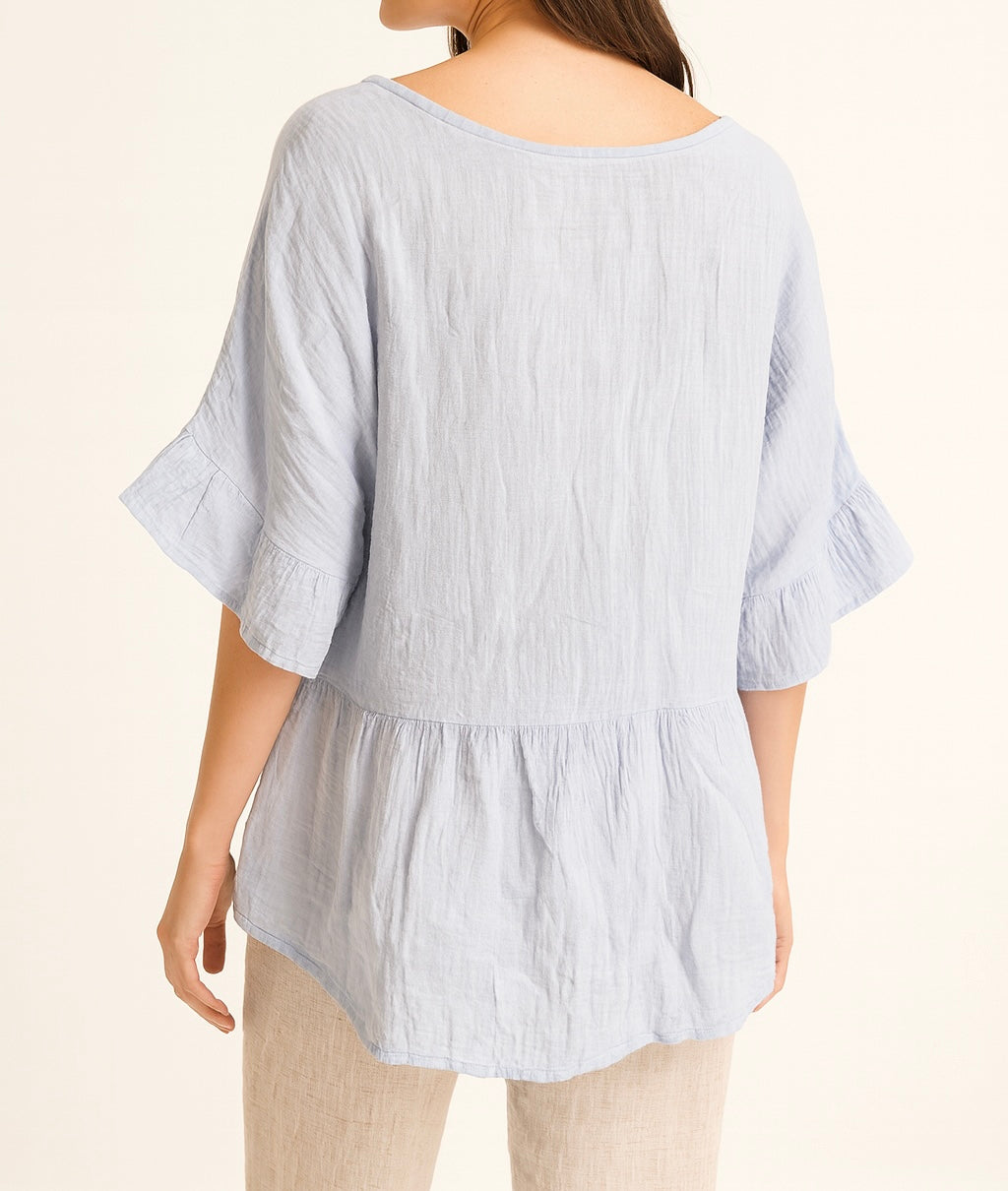Light Blue Ruffle Sleeve Button Blouse