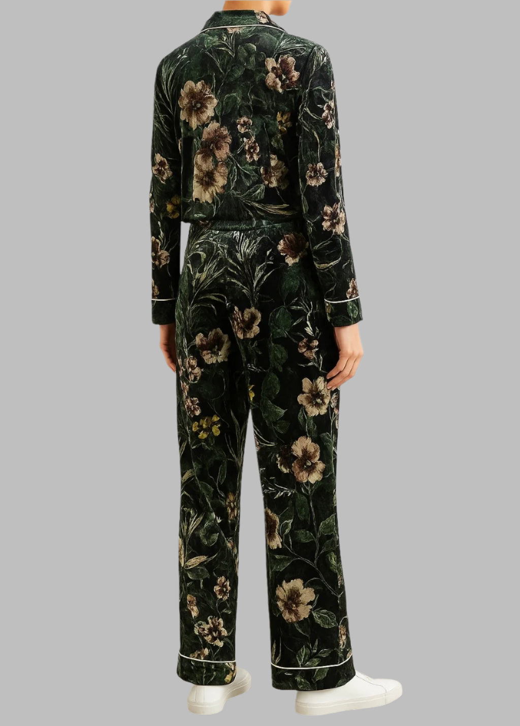 Green Floral Velvet Pajama Set