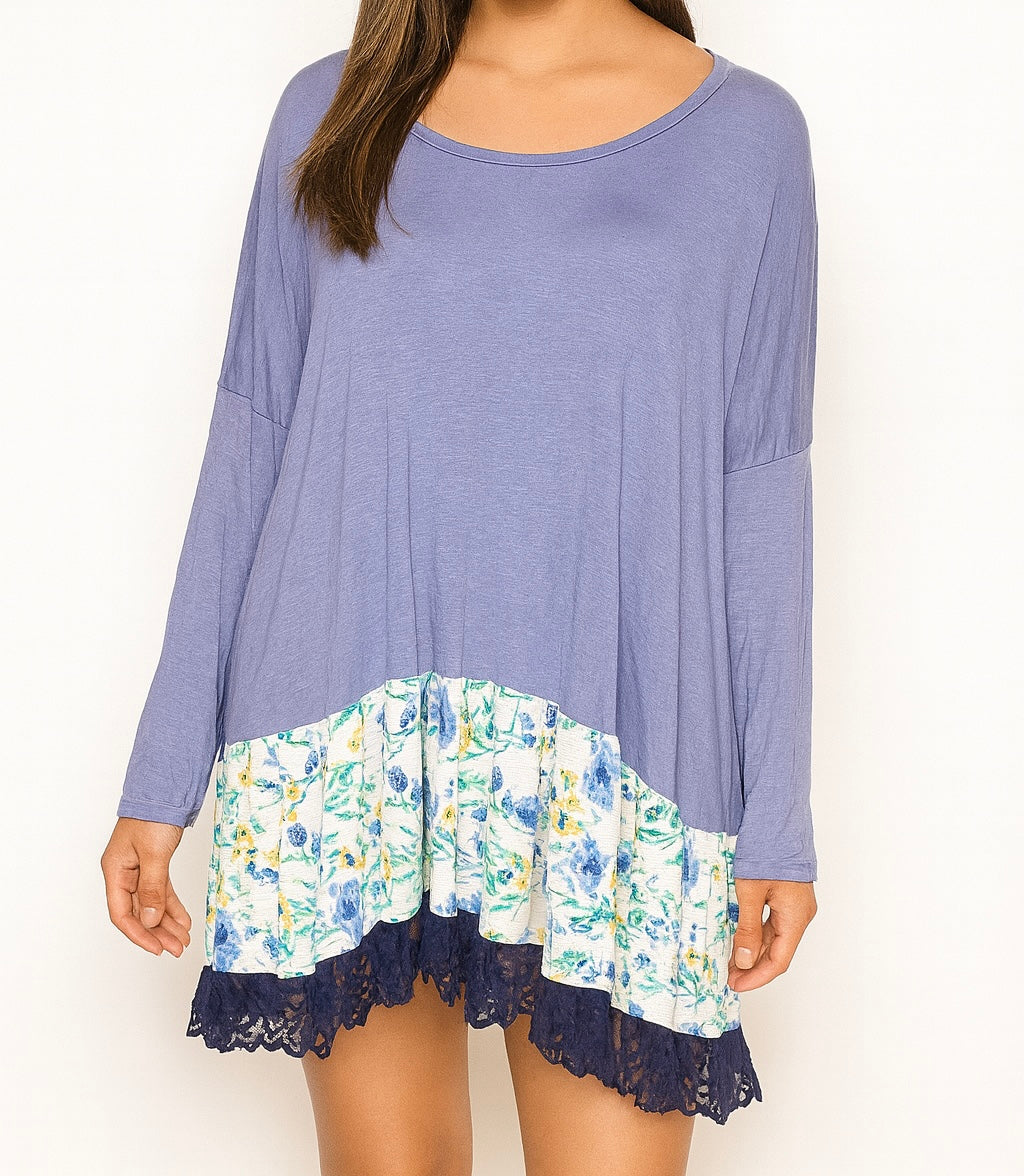 Lavender Floral Hem Tunic Dress