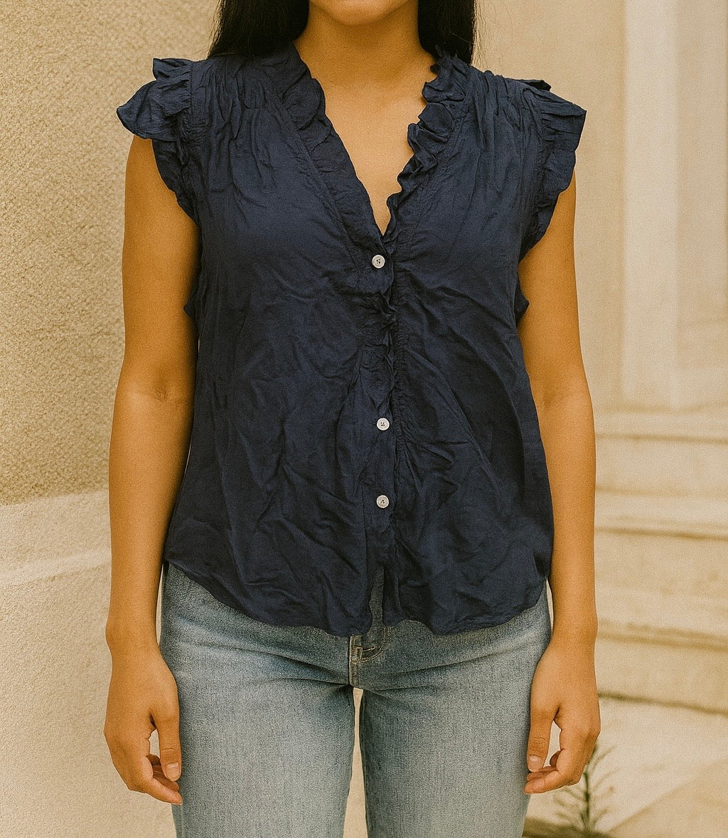 Mustard Ruffle Trim Sleeveless Top