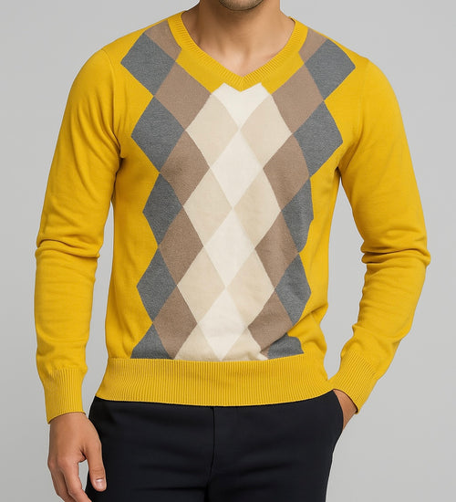 Argyle Knit V-Neck Sweater