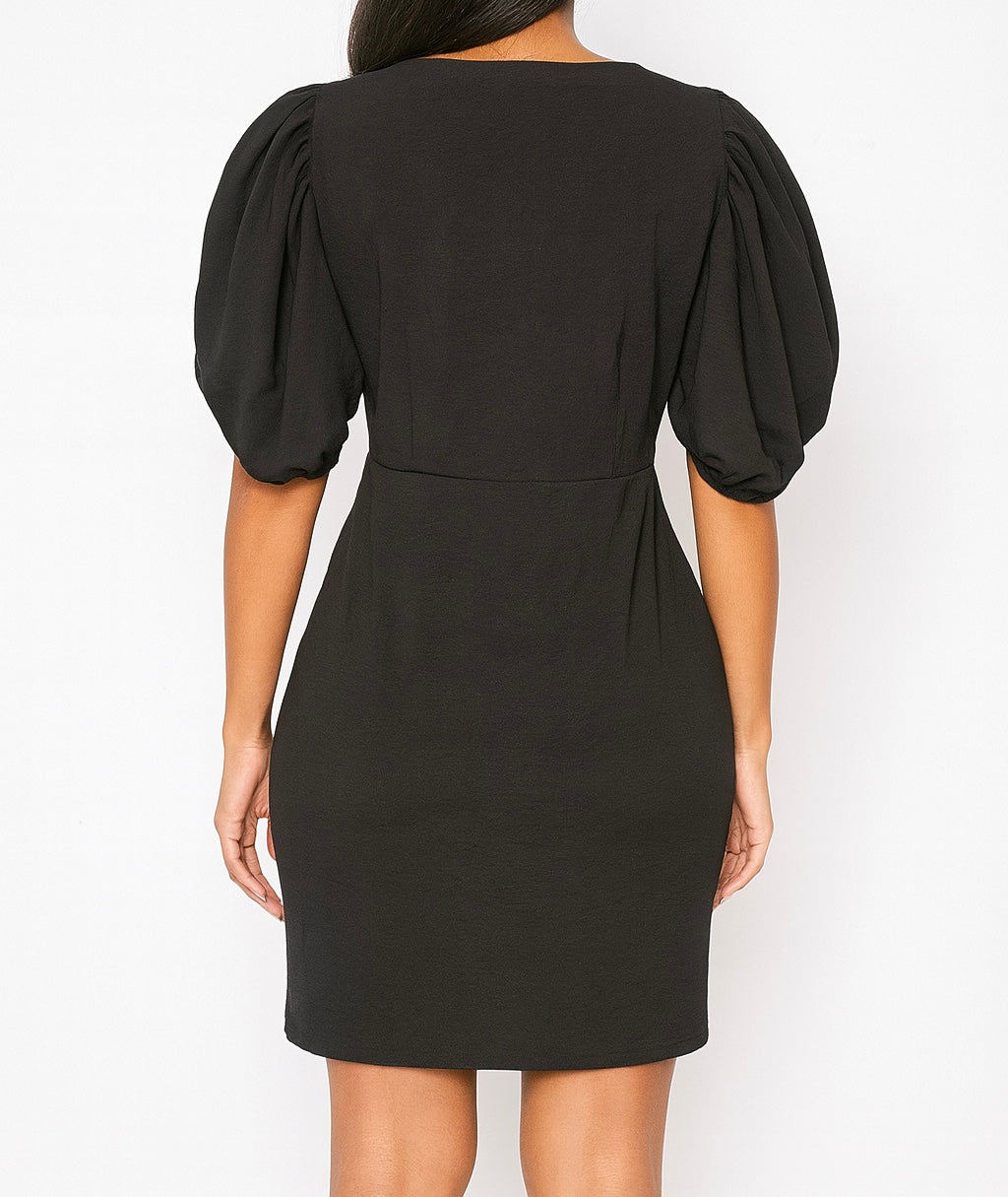 Puff Sleeve Wrap Mini Dress