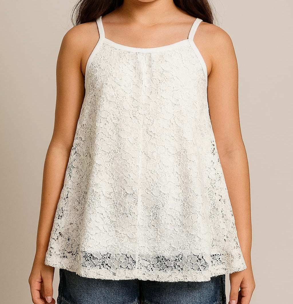 Girls’ White Lace Swing Cami