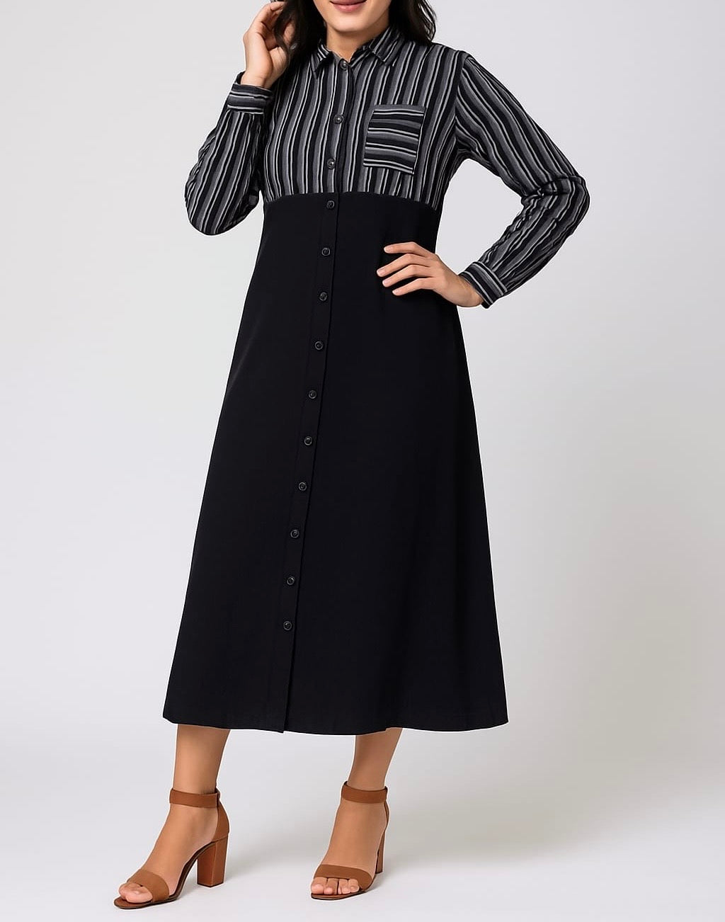 Monochrome Striped Shirt Dress